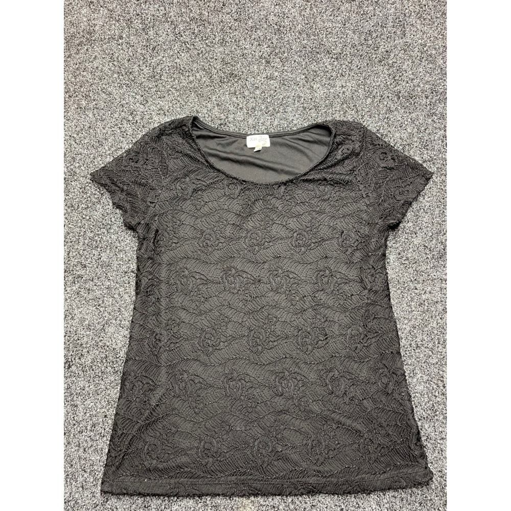 Koi Medical Apparel Womens Black Floral Lace Short Sleeve Blouse Top XL